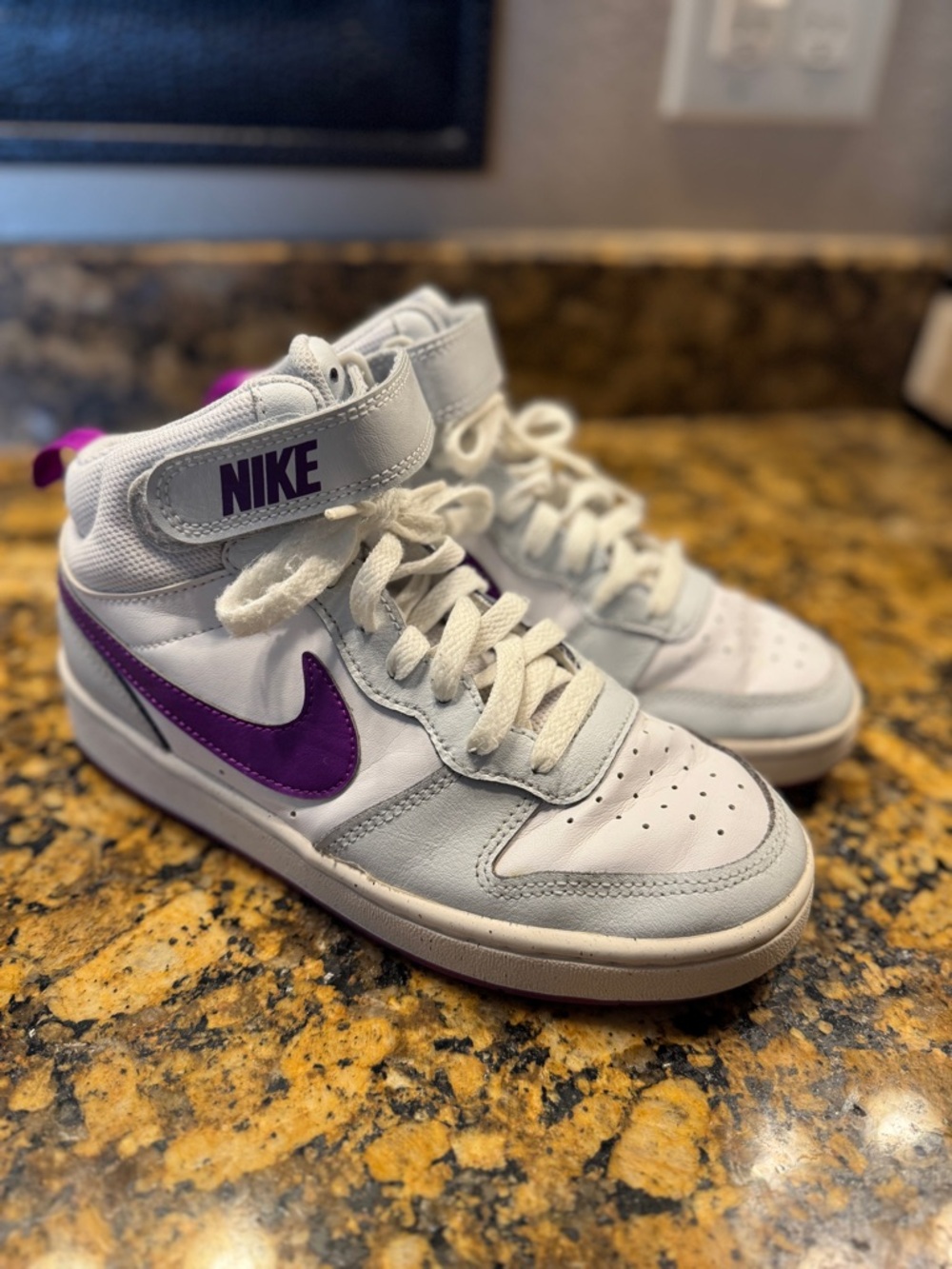 Nike Kids White and Purple Mid-Top Sneakers